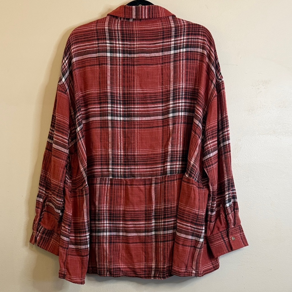 American Eagle Outfitters Red Plaid Babydoll Button-Down Shirt - Picture 5 of 6